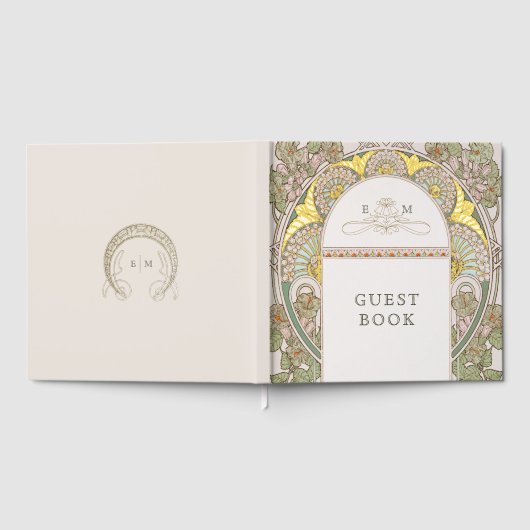 Bougainvillea Navy Blauw Goud Bruiloft Art Nouveau Gastenboek (Volledig)