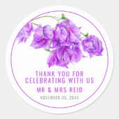 Bougainvillea paarse waterverf bruiloft gunst ronde sticker (Voorkant)