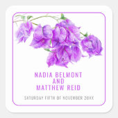 Bougainvillea paarse waterverf bruiloft gunst vierkante sticker (Voorkant)