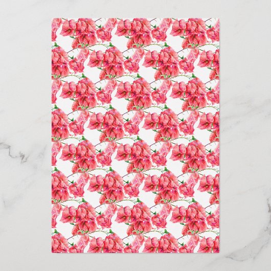 Bougainvillea rood koraal roze wit bruids lunch folie uitnodiging (Achterkant)