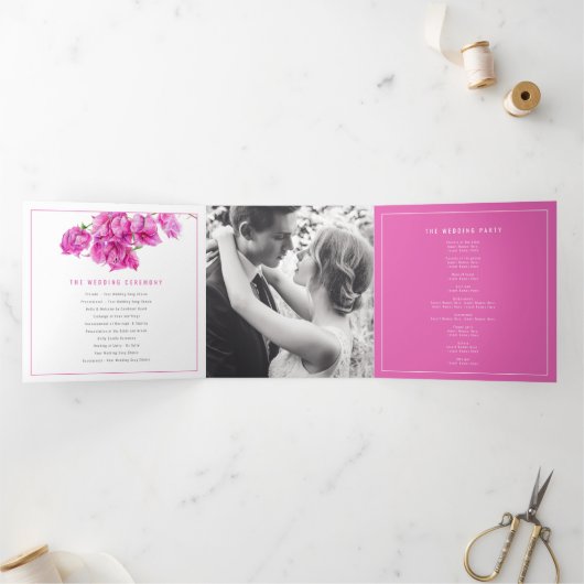 Bougainvillea roze bloemen waterverf bruiloft Tri- Drieluik Programma (Binnen)