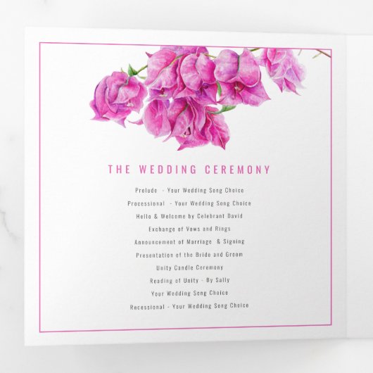 Bougainvillea roze bloemen waterverf bruiloft Tri- Drieluik Programma (Binnenzijde eerst)