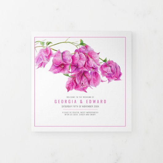 Bougainvillea roze bloemen waterverf bruiloft Tri- Drieluik Programma (Cover)