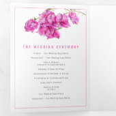 Bougainvillea roze bloemetjes waterverf bruiloft drieluik programma (Binnenzijde eerst)