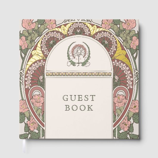 Bougainvillea Roze Groen Goud Huwelijk Gastenboek (Voorkant)