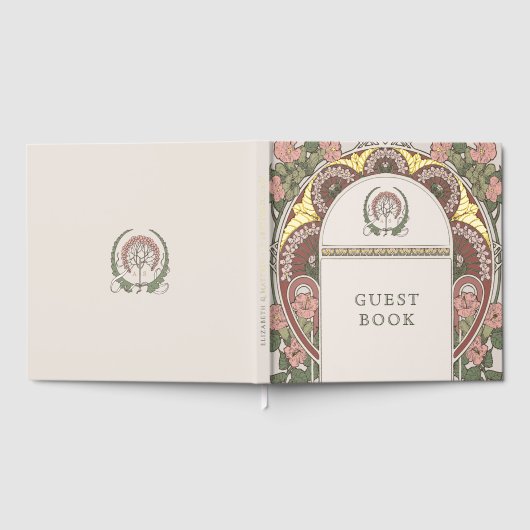 Bougainvillea Roze Groen Goud Huwelijk Gastenboek (Volledig)