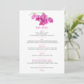 Bougainvillea roze paarse waterverf bruiloft Bar Menu (Staand voorkant)
