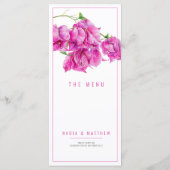 Bougainvillea roze paarse waterverf bruiloft menu (Achterkant)