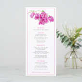 Bougainvillea roze paarse waterverf bruiloft menu (Staand voorkant)