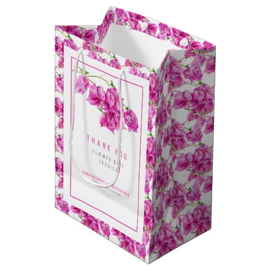 Bougainvillea roze waterverf bruiloft gunst tas medium cadeauzakje (Voorkant Gekanteld)