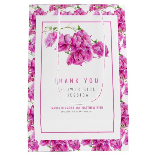 Bougainvillea roze waterverf bruiloft gunst tas medium cadeauzakje (Achterkant)