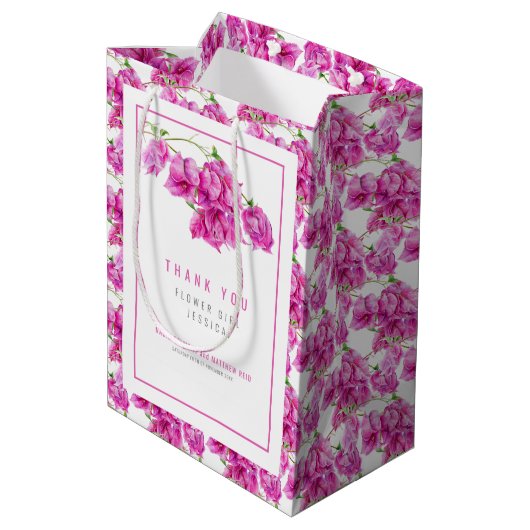 Bougainvillea roze waterverf bruiloft gunst tas medium cadeauzakje (Achterkant Gekanteld)