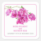 Bougainvillea roze waterverf bruiloft gunst vierkante sticker (Voorkant)