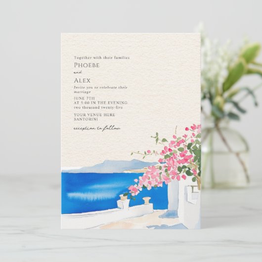 Bougainvillea Santorini bestemming bruiloft Kaart (Staand voorkant)