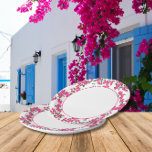 Bougainvillea Santorini Grieks / Spaans thema Papieren Bordje<br><div class="desc">Mediterraans Grieks musical blauw tegelgeïnspireerd Dancing Queen vrijgezellenfeest papieren borden.</div>