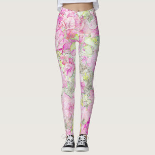 Bougainvillea Tropical Distressed Style Floral Leggings