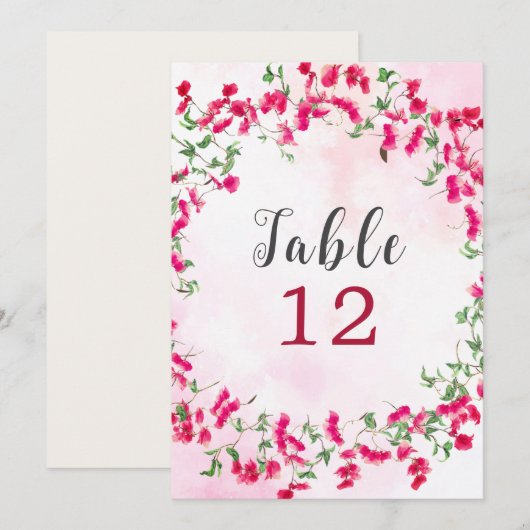 Bougainvillea Tropical Forest Wedding Table Number Kaart (Voorkant / Achterkant)