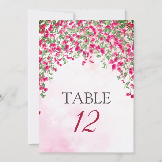 Bougainvillea Tropical Forest Wedding Table Number Kaart (Voorkant)