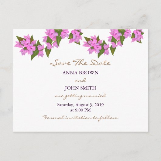 Bougainvillea Tropical Save the Date Notice Briefkaart (Voorkant)