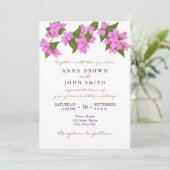 Bougainvillea Tropical Wedding Invitation Kaart (Staand voorkant)