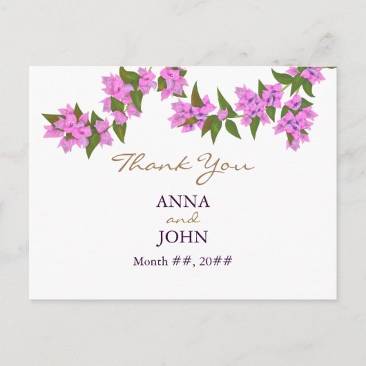 Bougainvillea Tropical Wedding Thank You Postcard Uitnodiging Briefkaart (Voorkant)