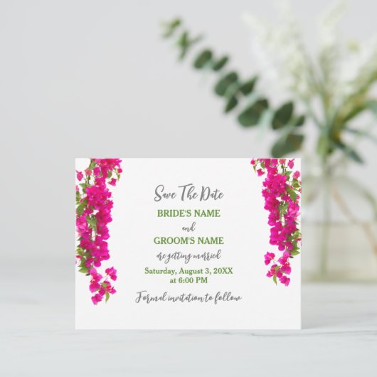 Bougainvillea tropisch groene fuchsia bruiloft briefkaart (Staand voorkant)