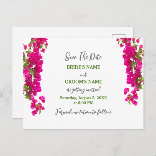 Bougainvillea tropisch groene fuchsia bruiloft briefkaart (Voorkant / Achterkant)