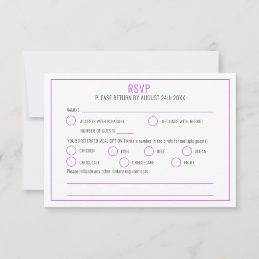 Bougainvillea waterverf paarse witte bruiloftsmaal RSVP kaartje (Voorkant)
