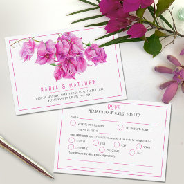 Bougainvillea waterverf roze witte bruiloft maalti RSVP kaartje