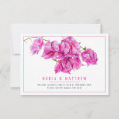 Bougainvillea waterverf roze witte bruiloft maalti RSVP kaartje (Achterkant)