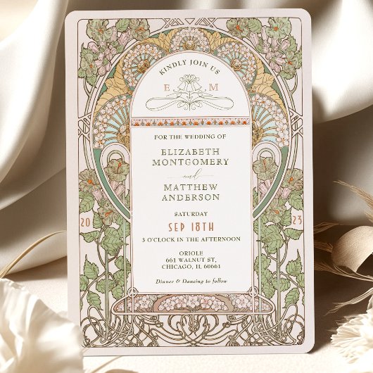 Bougainvillea Wedding Invitations Art Nouveau Kaart