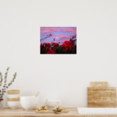 Bougainvilleas en Full Moon op Sunset Poster (Keuken)