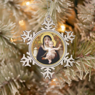 Bougereau Madonna en kind Tin Sneeuwvlok Ornament
