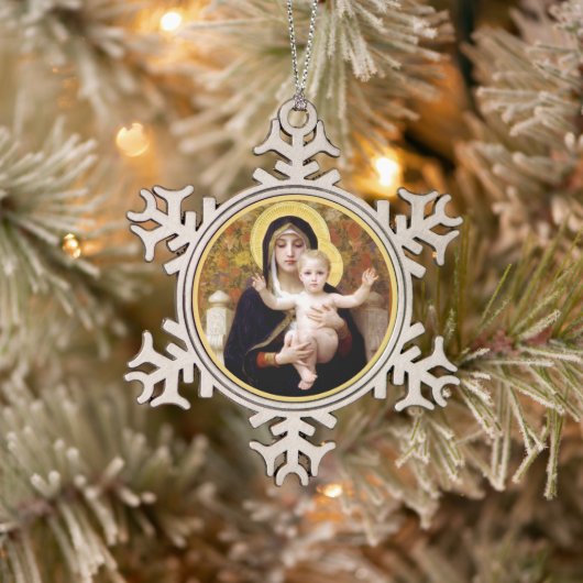 Bougereau Madonna en kind Tin Sneeuwvlok Ornament (Boom)
