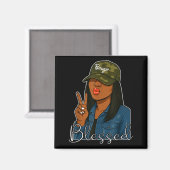 Bougie Blessed Camo Hat Christian Black Woman  Magneet (Voorkant / Achterkant)