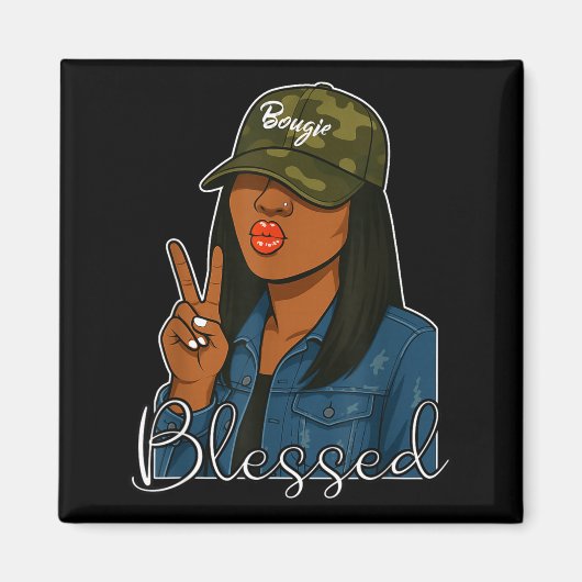Bougie Blessed Camo Hat Christian Black Woman  Magneet (Voorkant)