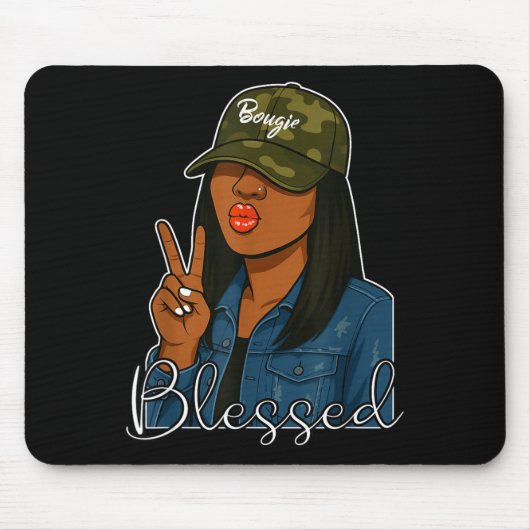 Bougie Blessed Camo Hat Christian Black Woman  Muismat (Voorkant)