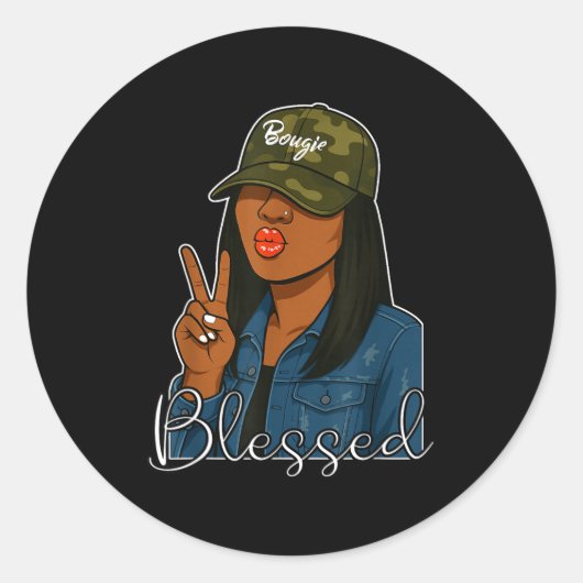 Bougie Blessed Camo Hat Christian Black Woman  Ronde Sticker (Voorkant)