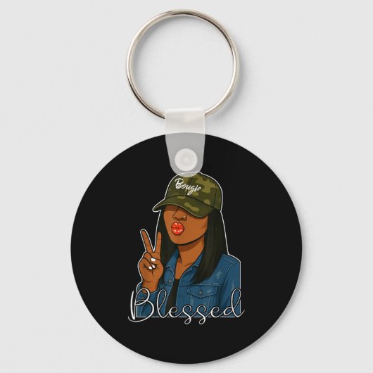 Bougie Blessed Camo Hat Christian Black Woman  Sleutelhanger (Voorkant)