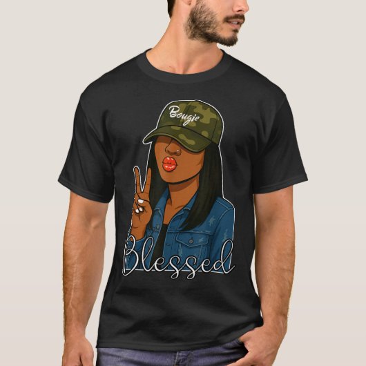 Bougie Blessed Camo Hat Christian Black Woman  T-shirt (Voorkant)