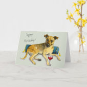 Bougie Brindle Hond Genieten van Wijn | Gelukkige  Kaart (Gele Bloem)