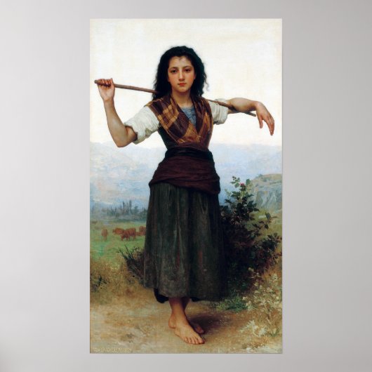 Bouguereau - De kleine herderdess Poster (Voorkant)