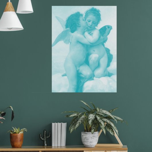 Bouguereau - Eerste Kus - Blauw Poster (Woonkamer 1)
