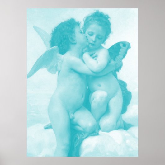 Bouguereau - Eerste Kus - Blauw Poster (Voorkant)