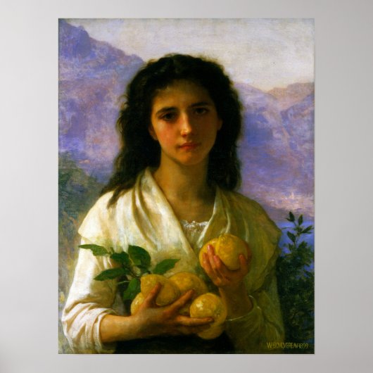 Bouguereau - Girl Holding Lemons Poster (Voorkant)