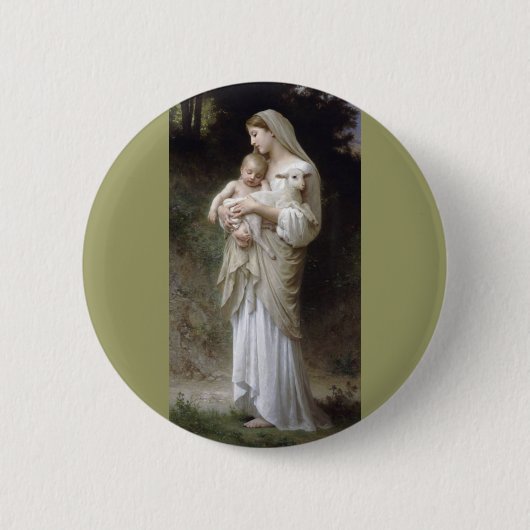 Bouguereau Innocence Lady Child Lamb Ronde Button 5,7 Cm (Voorkant)