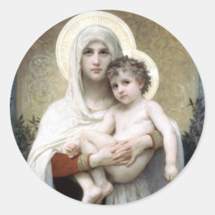 Bouguereau Madona met roos christelijke religie Ronde Sticker