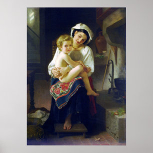 Bouguereau - Moeder die zich bij haar kind verzame Poster