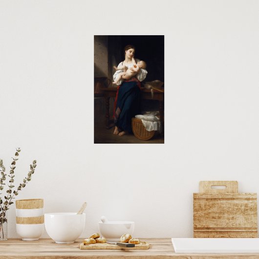 Bouguereau - moeder en kind poster (Keuken)
