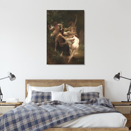 Bouguereau Nymphs en Satyr Canvas Afdruk (Insitu (Slaapkamer))